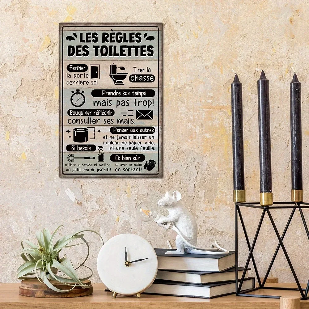 Metal Decoration, 1 Piece of French Vintage Metal Plate | Toilet Rules | Metal Wall Art for Bathrooms and Toilets