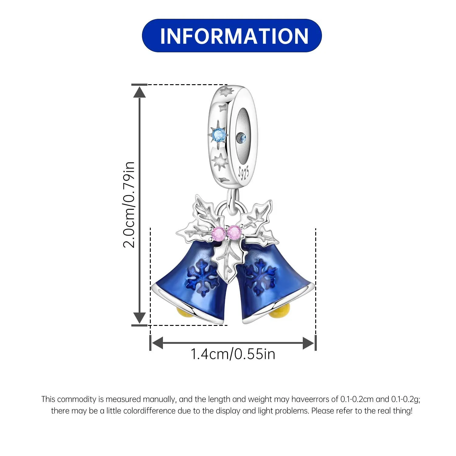 2025 الأصلي 925 فضة الزركون عيد ميلاد سعيد الأزرق جرس قلادة الخرز المعلقات سوار حلية مجوهرات حفلة لتقوم بها بنفسك هدايا