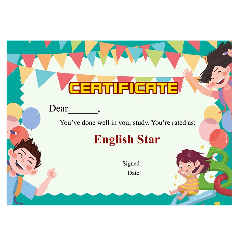 Kids Certificate Paper English Learning Rewards A4 A5 Big Size Honorary Award Credentials For Students Classroom Management 50pc