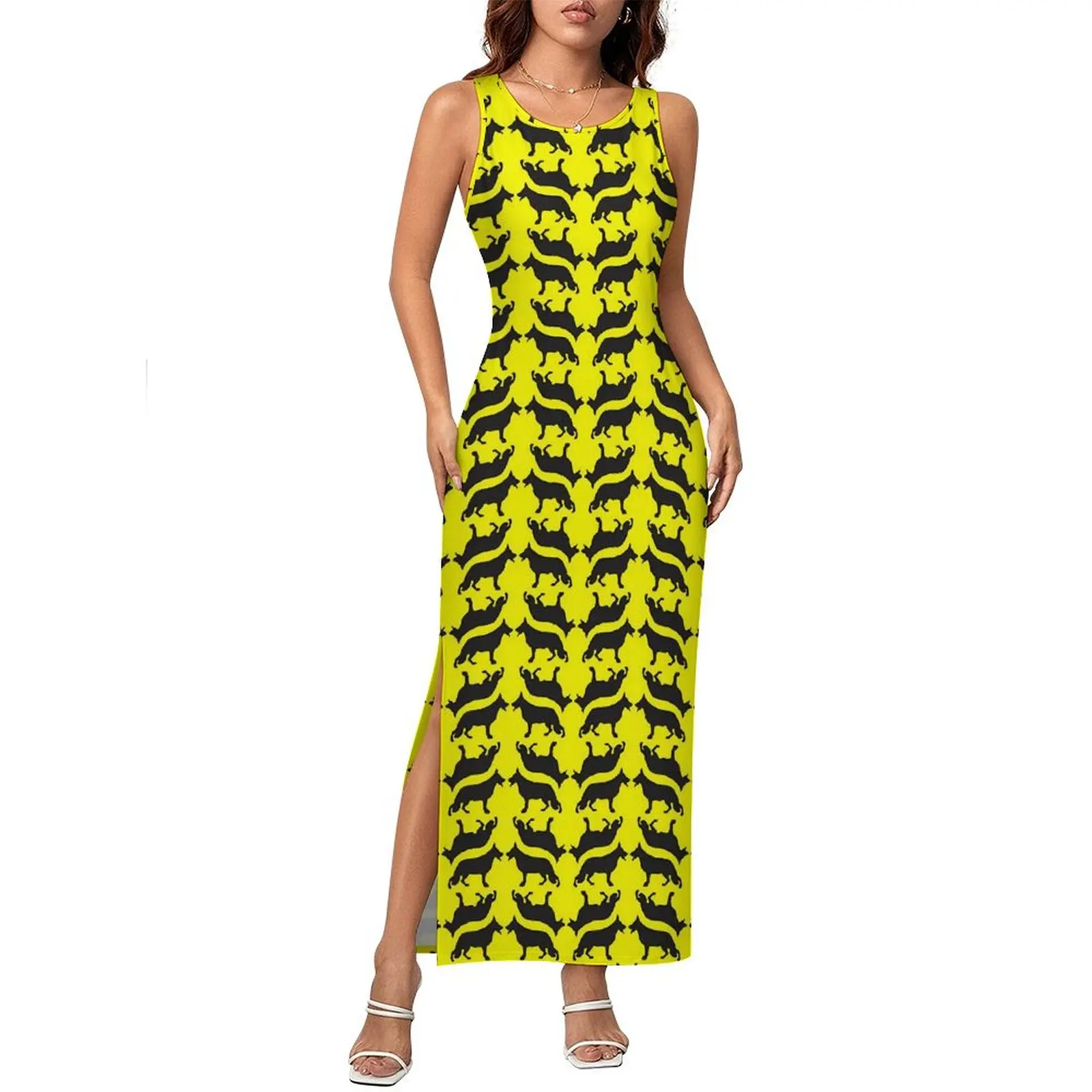Robe moulante imprimée chien allemand, tenue d'été Maxi mignonne avec animaux, sans manches, graphique, mode de rue, grande taille 3XL 4XL