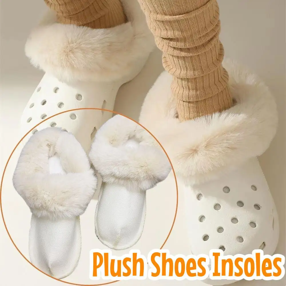 

Winter Warm Plush Insoles Shoe Charm For Hole Shoes Thickened Velvet Liner Soft Warm Plush Shoes Cover Shoes Charm Accessories