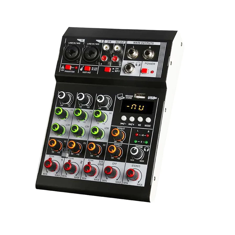 Professional Mini Audio Mixer 4-Channel DJ Controller with USB/BT Effects Interface for Family KTV Karaoke & Mini KTV Karaoke