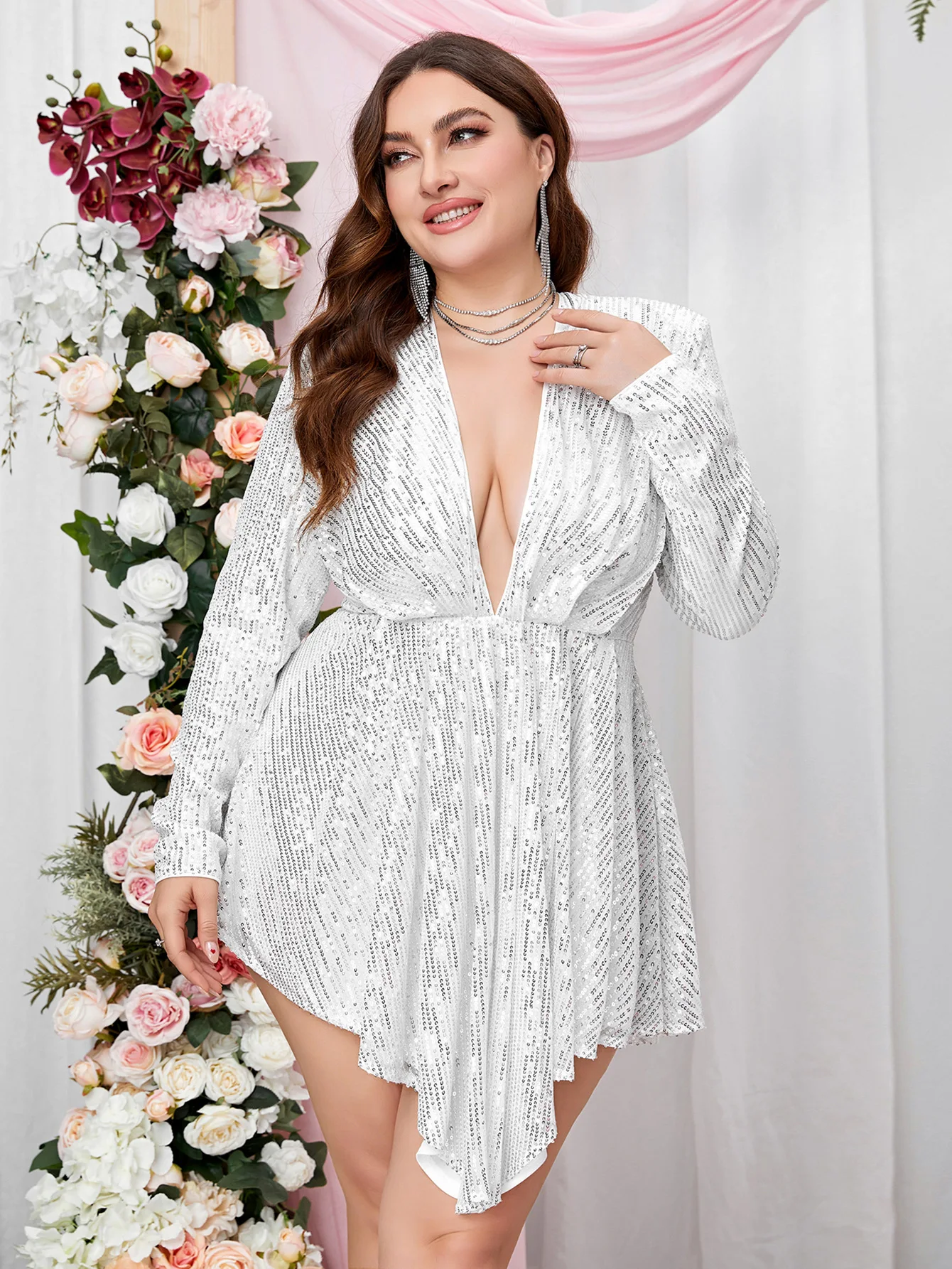 

Spring Summer New Women's Evening Dress Luxury Sequin Slimming Elegant Cross-Border Dresses Polyester Fiber 4XL Size Party