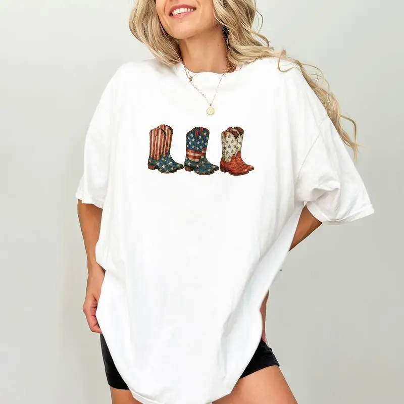 

American Cowgirl Boots T-shirt, Patriotic Country Graphic Tee, Gift For Her