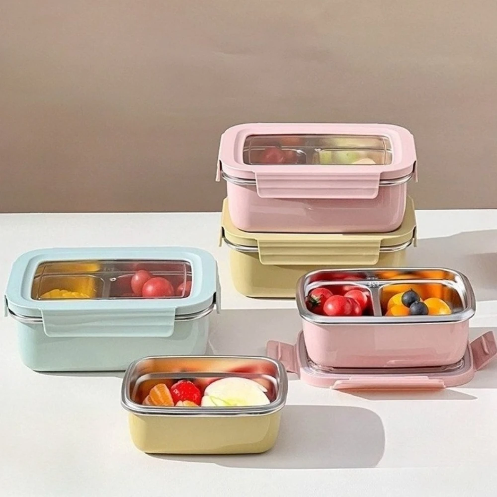 Edelstahl-Lunchbox mit Deckel, Speisenwärmer mit Fächern, auslaufsicher, wiederverwendbar, stapelbar, für Salat, Obst und Lebensmittel