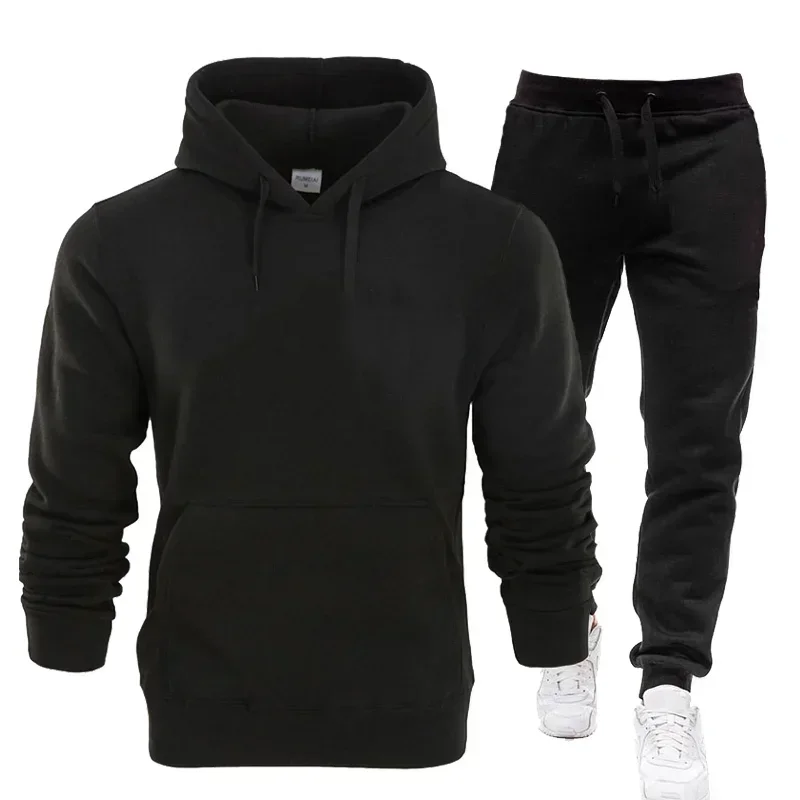 Basic Men/Women 2Pcs/Sets Sweatshirt Hoodies Pants 2024 Male Gyms Fitness Tops Joggers Sportswear Tracksuits Couples Wear Unisex