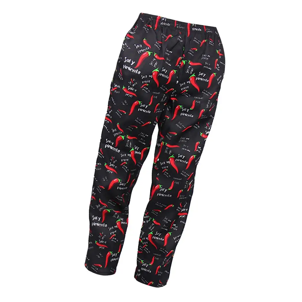 Polyester Mens Work Pants Elastic Waist Chef Uniform Trousers for Restaurant Hotel Waiter Staff