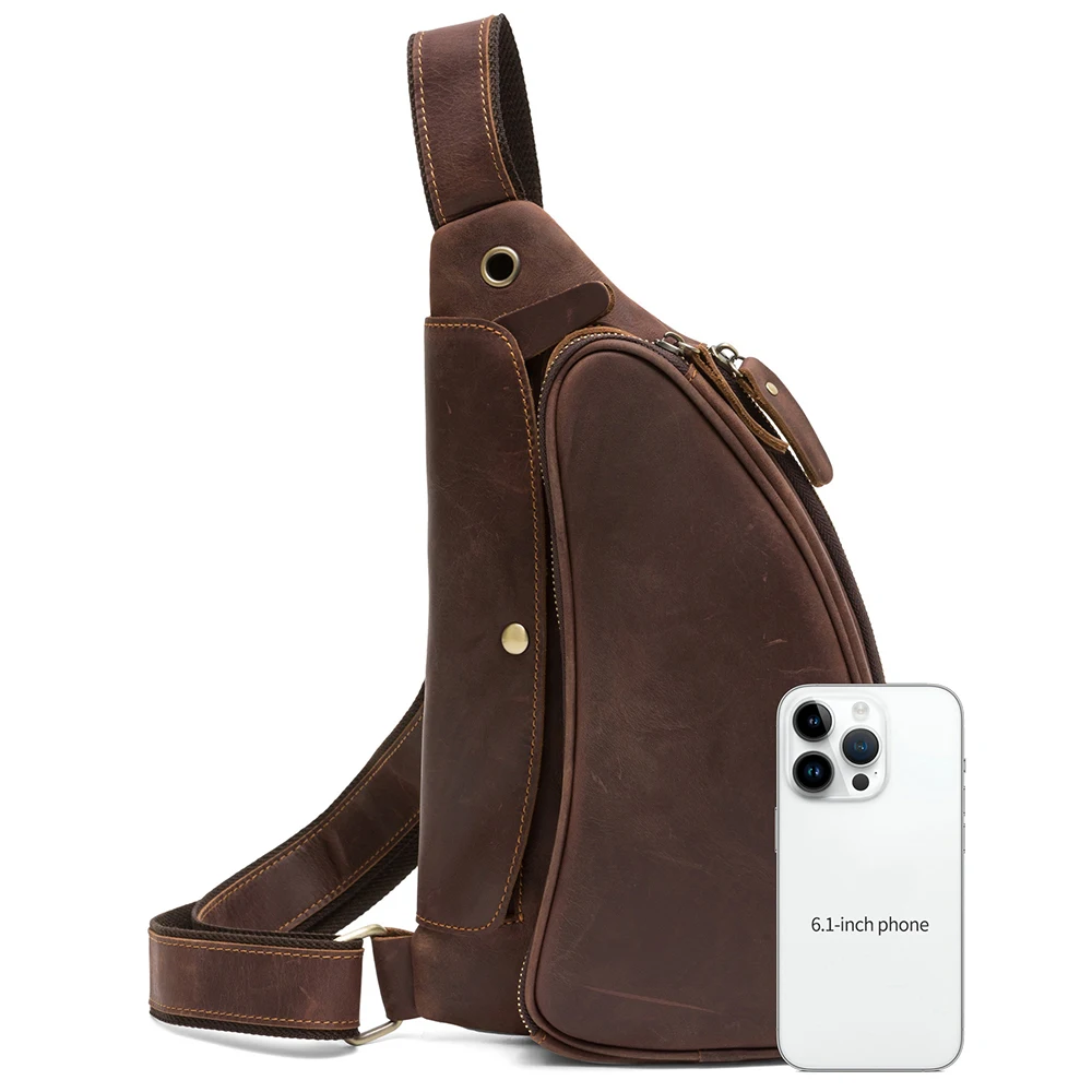 New leather men's bag outdoor fashion men's crossbody bag large capacity multiple pockets expandable chest bag