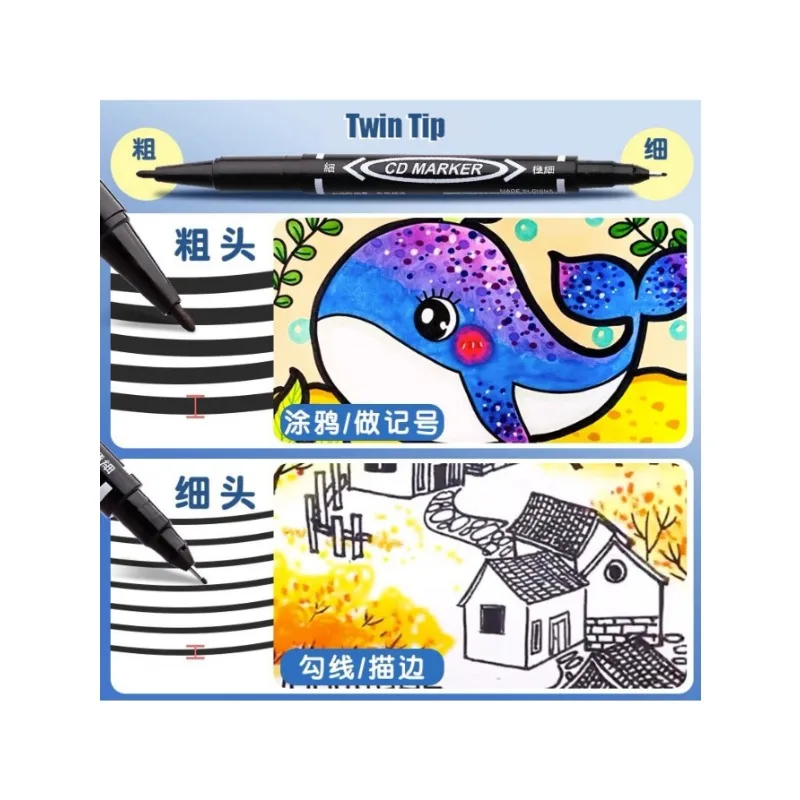 6/12Pcs Twin Tip Permanent Marker Black/Blue/Red Oil Marker Pen Fine Nid Marker Ink Stationery School & Office Supplies image 2