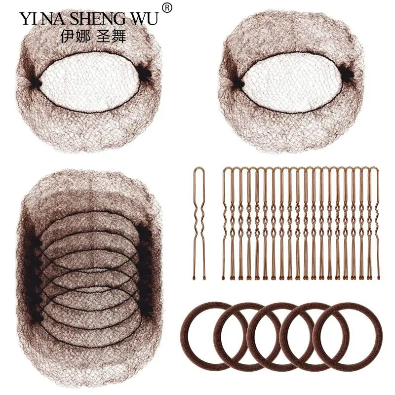 เครื่องประดับผมสำหรับเต้นละตินมี3สีตาข่ายคลุมผมแบบมองไม่เห็นสำหรับฝึกเต้นบัลเล่ต์ชุดเครื่องมือทำทรงผม