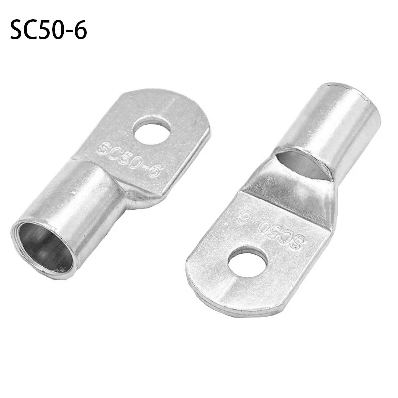 10PCS/5PCS SC50-6 50-8 50-10 50-12 Copper Cable Lug Kit Bolt Hole Tinned Cable lugs Battery Terminal copper nose connector