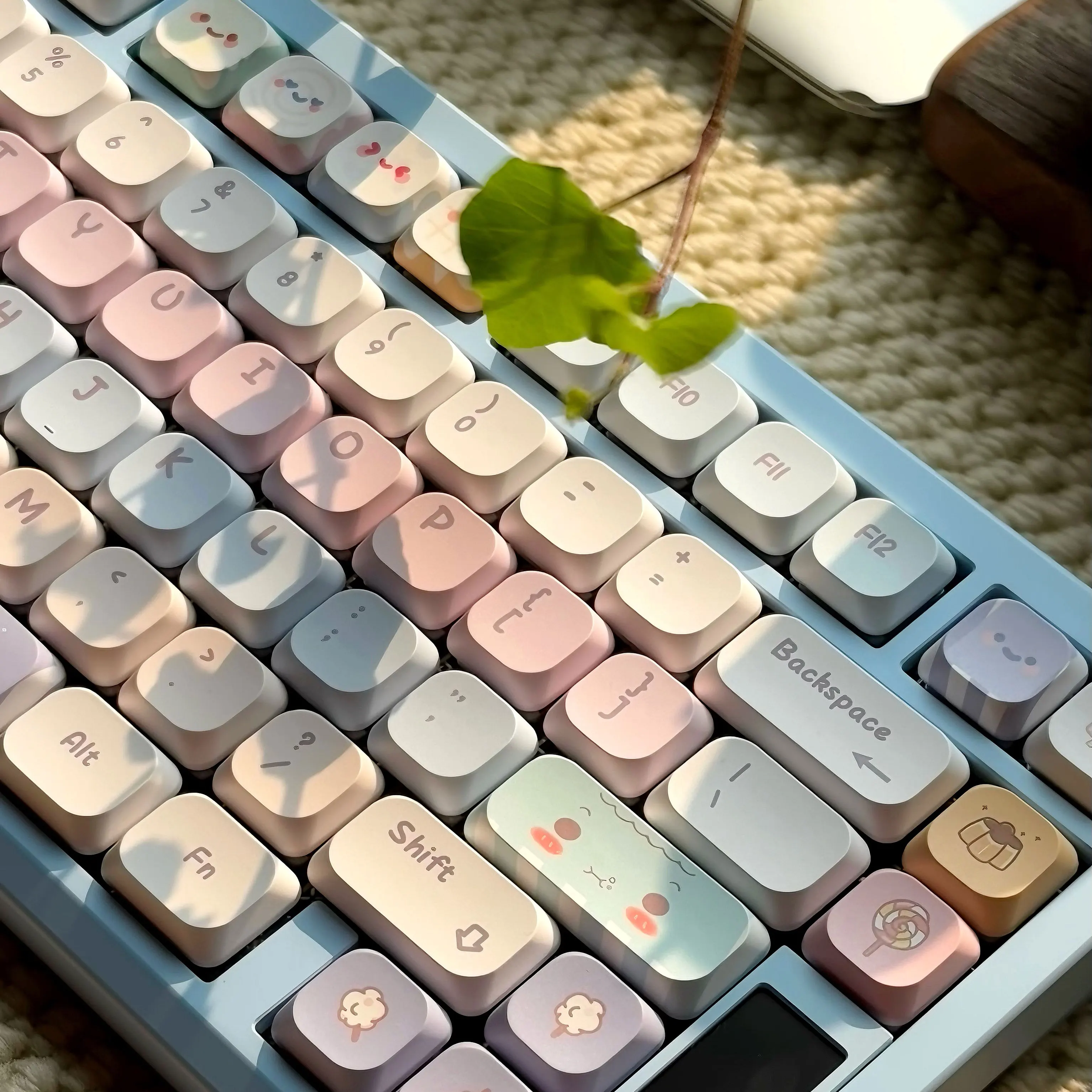 120 Keycap Tema Permen Profil Rendah Lima Sisi Pewarna Sublimasi PBT Tipis untuk Keyboard Mekanik dengan Switch MX