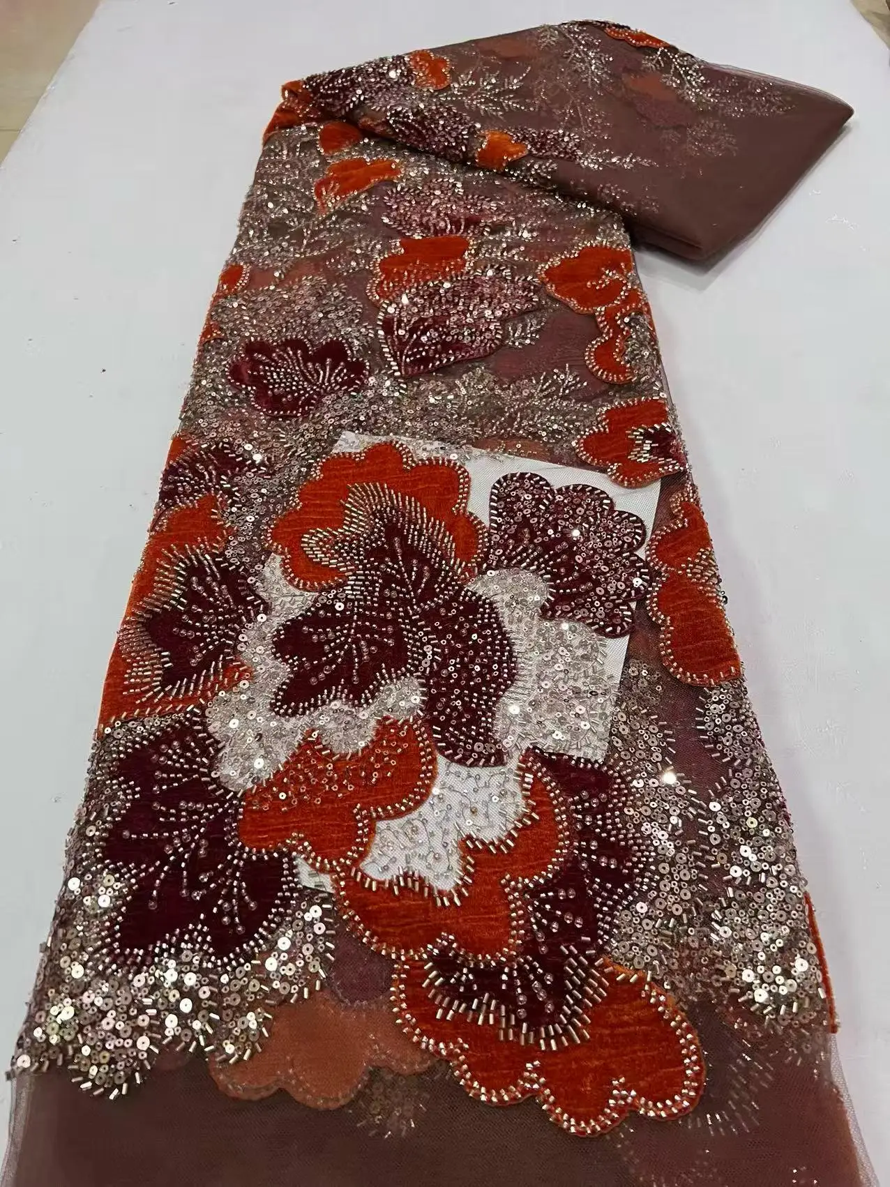 2026 Beaded Lace Velvet Fabric 5 Yards Women's Luxurious Embroidery Long Evening Dress Ankara Fabric for Fall