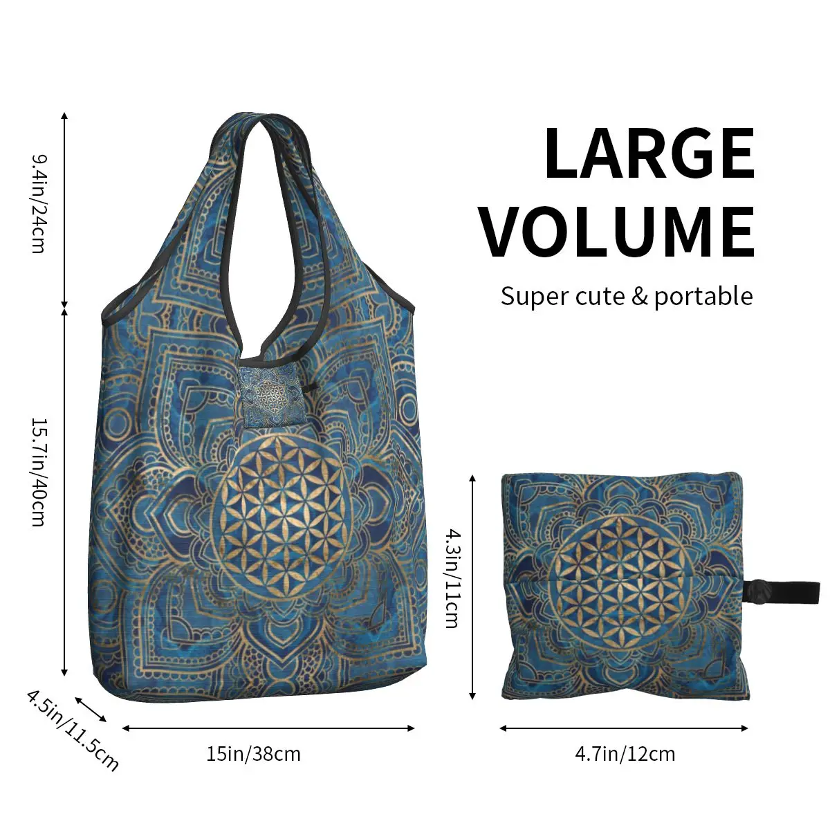 Flower Of Life In Lotus Mandala Groceries Tote Shopping Bag Women Custom Shopper Shoulder Bags Large Capacity Handbags