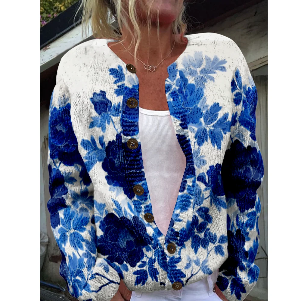 

Autumn Winter Knitted blue Cardigan Casual Sweater Streetwear Women Sweaters Knit Top Cool Jumpers Fashion