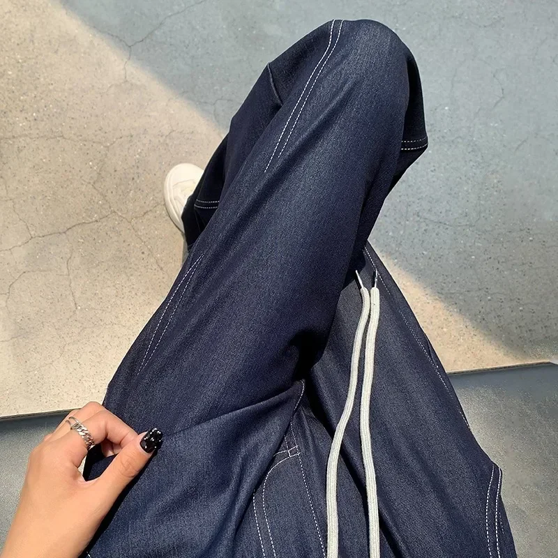 2025, neu im Frühling, Sommer, Korea, modisch, leicht, locker, einfarbig, weites Bein, lässig, hoch taillierte Hose, lange Hose