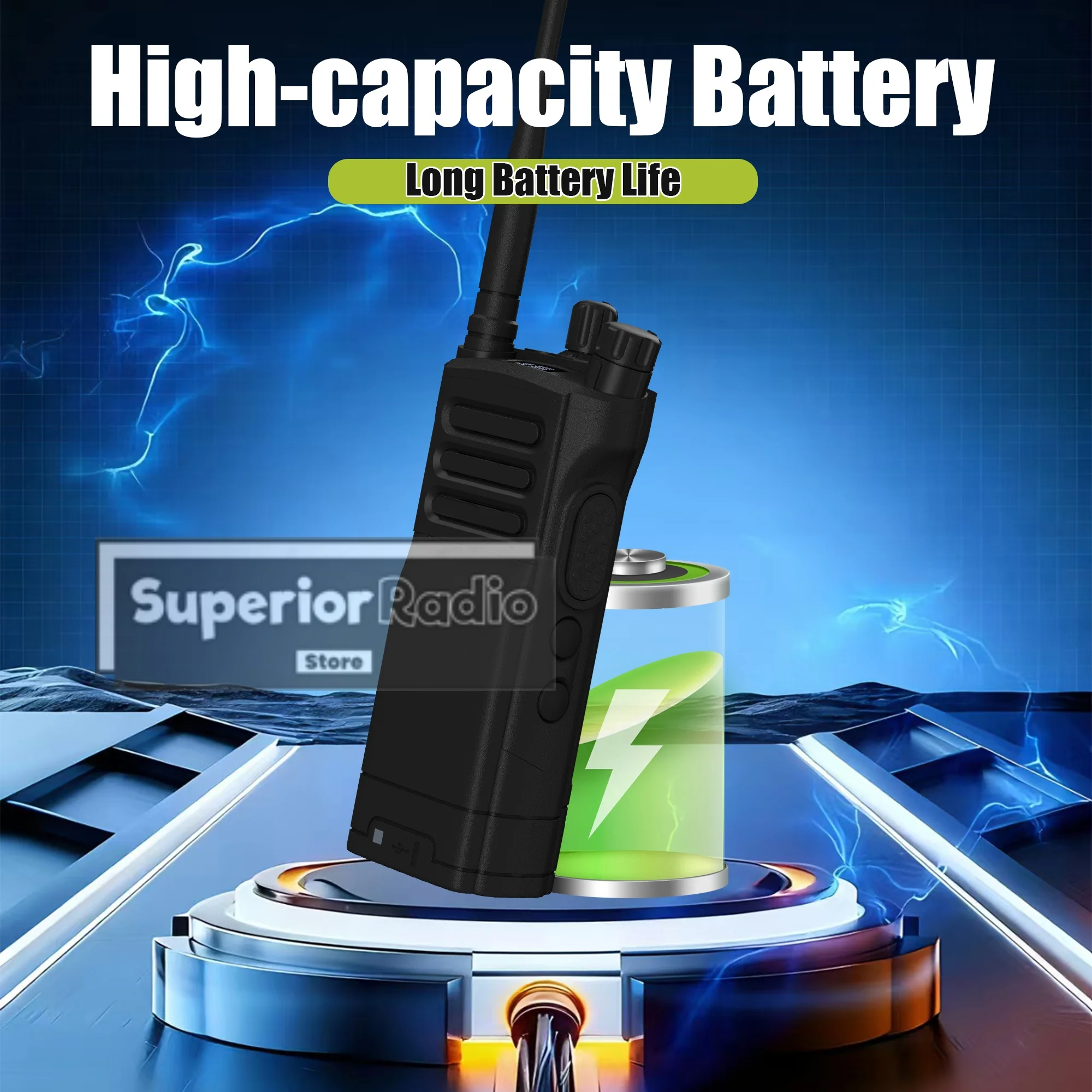 SQ-8000 Walkie Talkie 12W High Power High Capacity VHF UHF AM FM Type-C Charger 128CH Dual Display Duplex Working Mode APX 8000