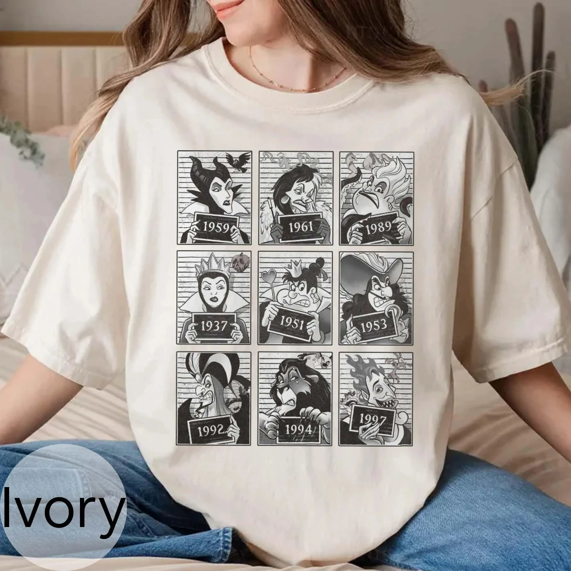 قميص ريترو ديزني فيلين بياقة مريحة، شرير جيد، شرير ديزني، قميص أورسولا، قميص الملكة الشريرة، قميص كرويلا دي فيل #5