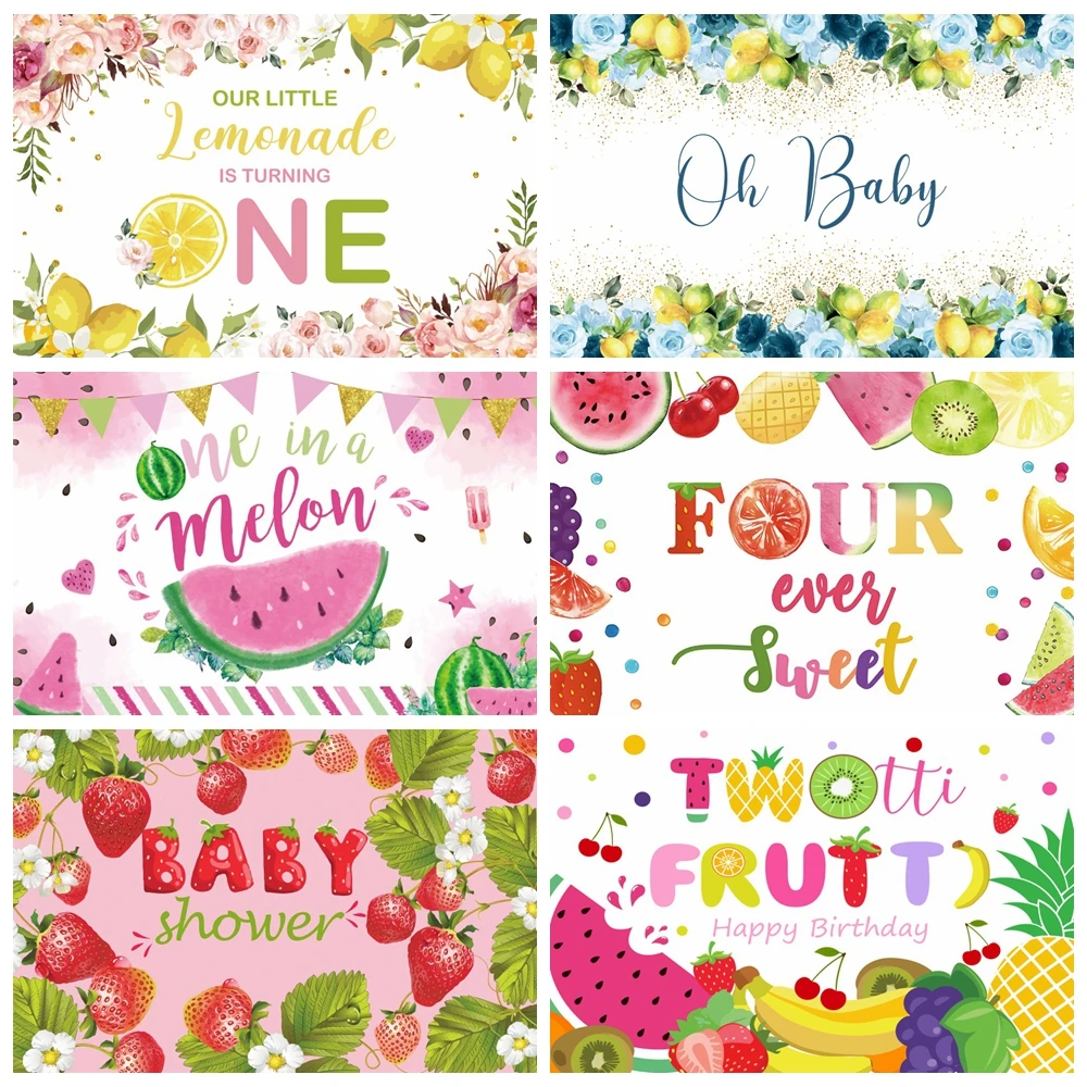 

Fruits Theme Backdrop Strawberry Lemon Watermelon Baby 1st Birthday Summer Fruit Party Photography Background Photocall Props