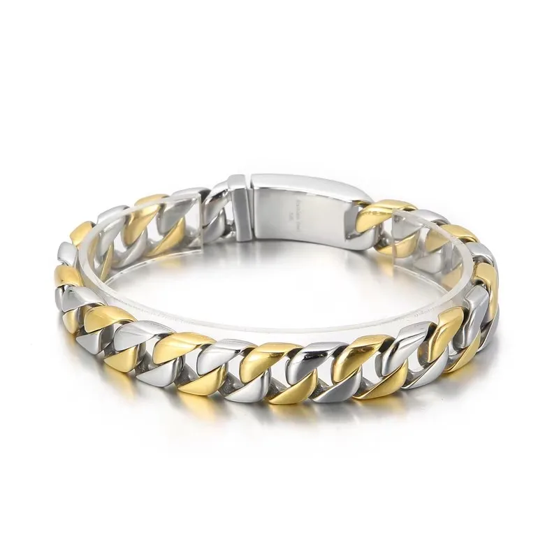 

12mm Men Cuban Bracelet 18-22cm Length Stainless Steel Bracelet Silver/Black/Gold Colour Curb Cuban Link Chain Unisex Bracelet