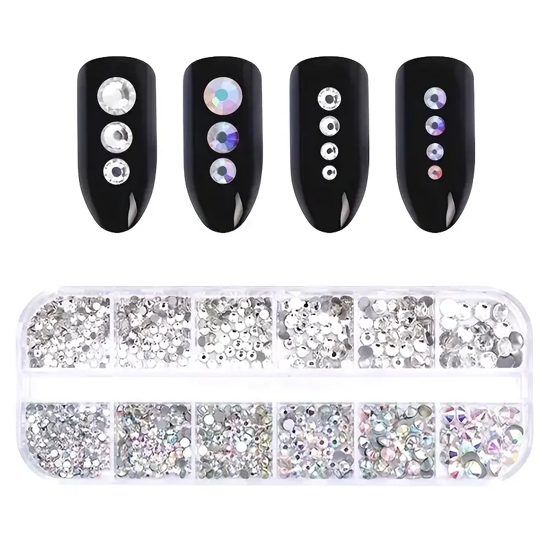Boxed 3D Flat Back Nail Rhinestones Nail Gems Glass AB & Clear Crystal Rhinestones Kit Nail Art Charms DIY Manicure Accessories image 6