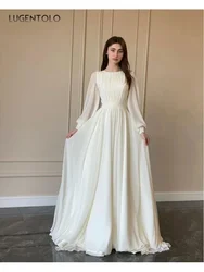 Women Princess Dress Party Elegant Big Swing Empire Autumn Female O-neck White Long Sleeve Fashion Chiffon Clothing