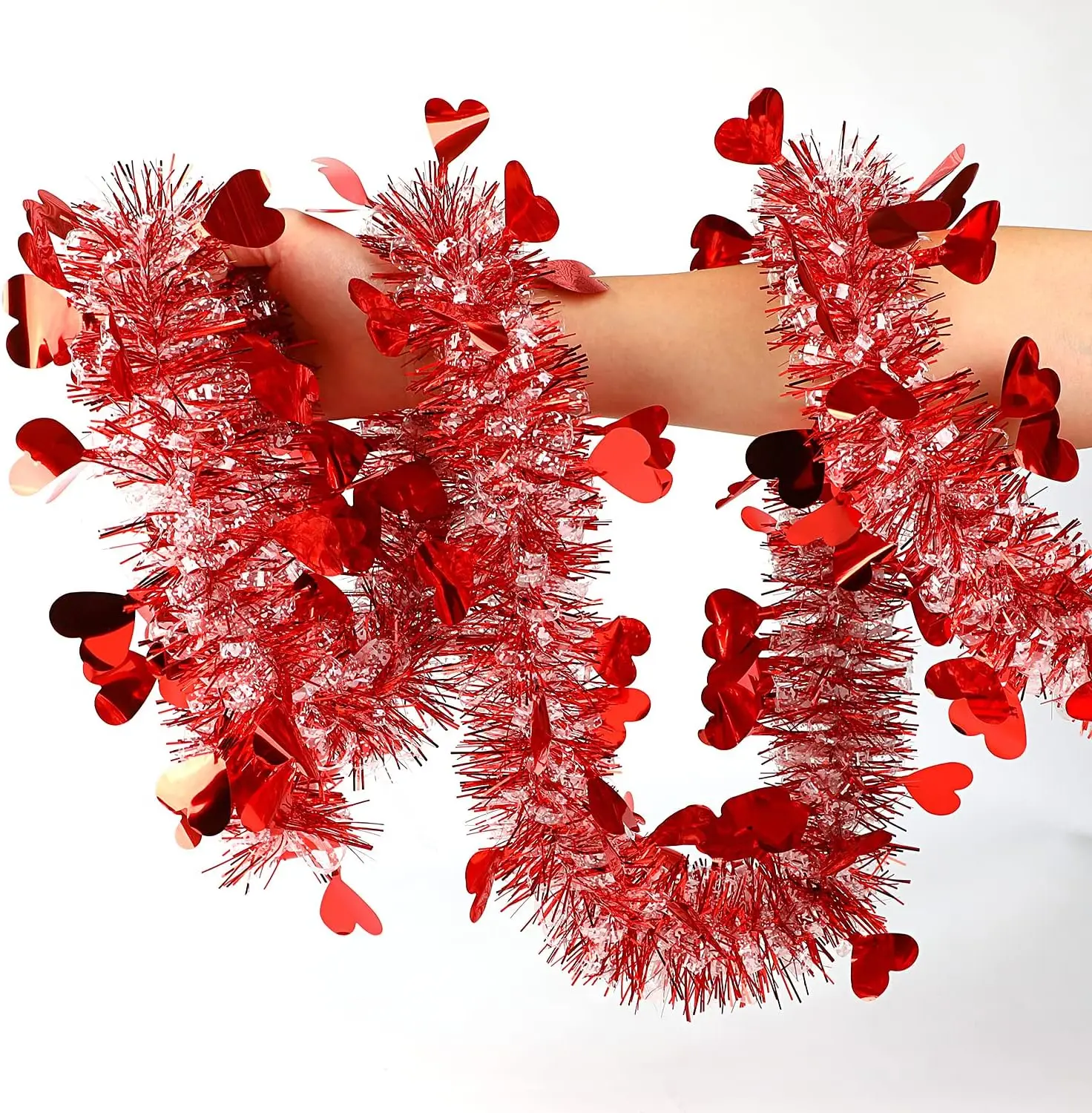 Valentine\'s Day Tinsel Garland White Red and Pink Twist Garland for Valentine Wedding Birthday Indoor Outdoor Party Decorations