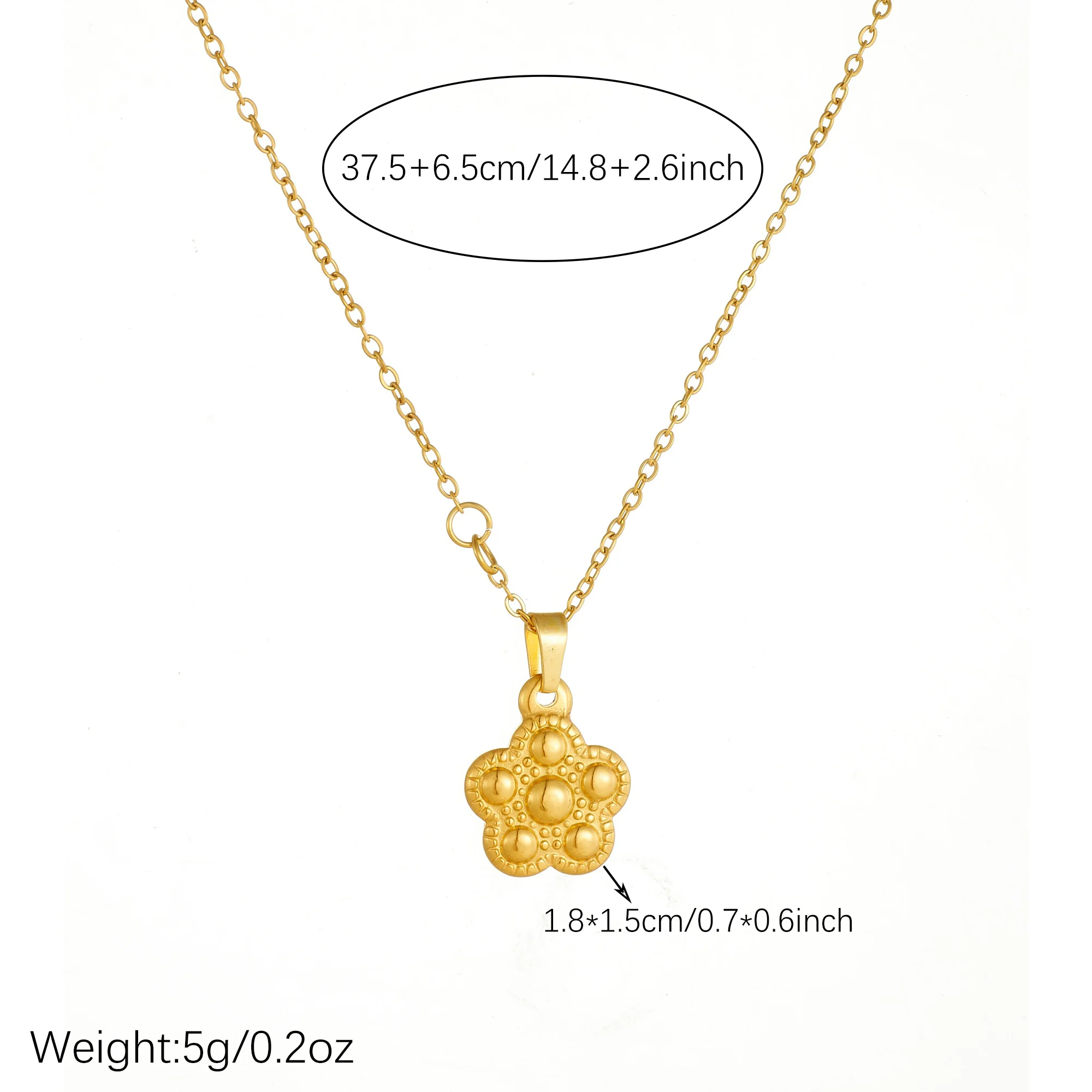 MEYRROYU Stainless Steel Vintage Golden Textured Five‑Leaf Flower Charm Pendant Necklace Women Fashion Daily Wear Jewelry Gift