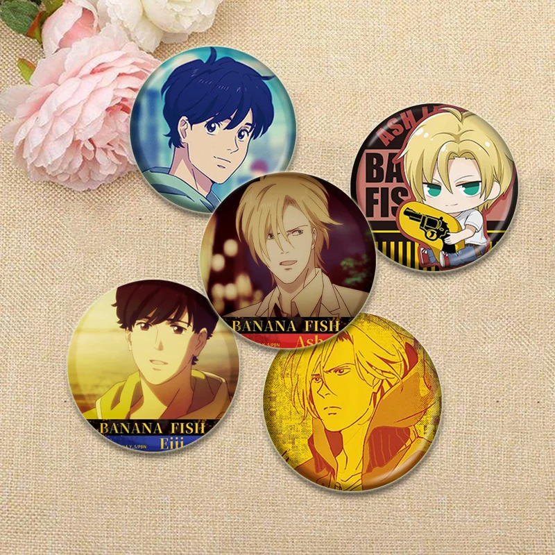 Round Snap-in Brooches Anime Banana Fish Lapel Pins Aslan Jade Callenreese Ash Lynx Yuki Okimura Cartoon Badges Accessories Gift