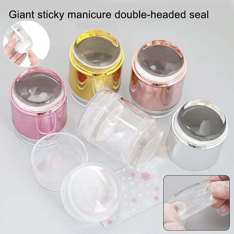 Double Headed French Nail Art Stamper พร้อมเครื่องขูดเล็บซิลิโคนหัวเล็บแม่พิมพ์ปั๊มแม่แบบสําหรับ DIY เล็บขนาด