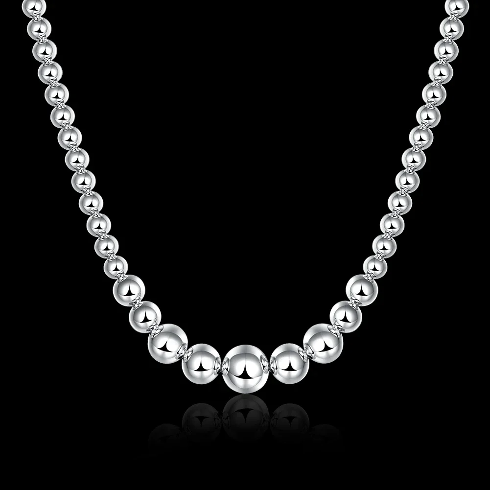 الكلاسيكية 925 فضة السلس الخرز قلادة النساء أو الرجال حفلة خطوبة هدايا الزفاف الأزياء والمجوهرات