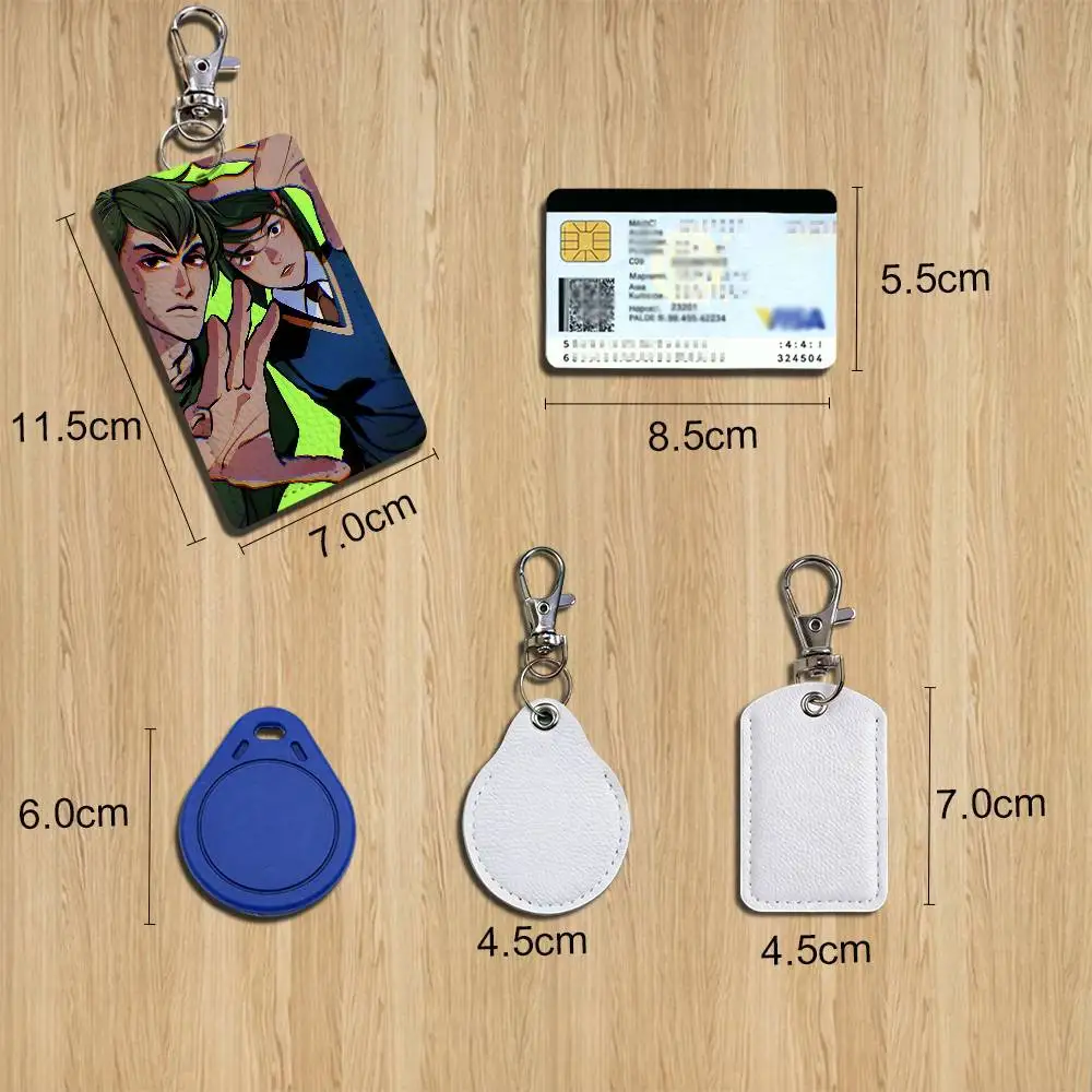 Maddie David Caspian Pantheon Rectangle ID Card Case Keychain Access Card Bag Key Tag Ring Leather Card Holder Key Ring Access