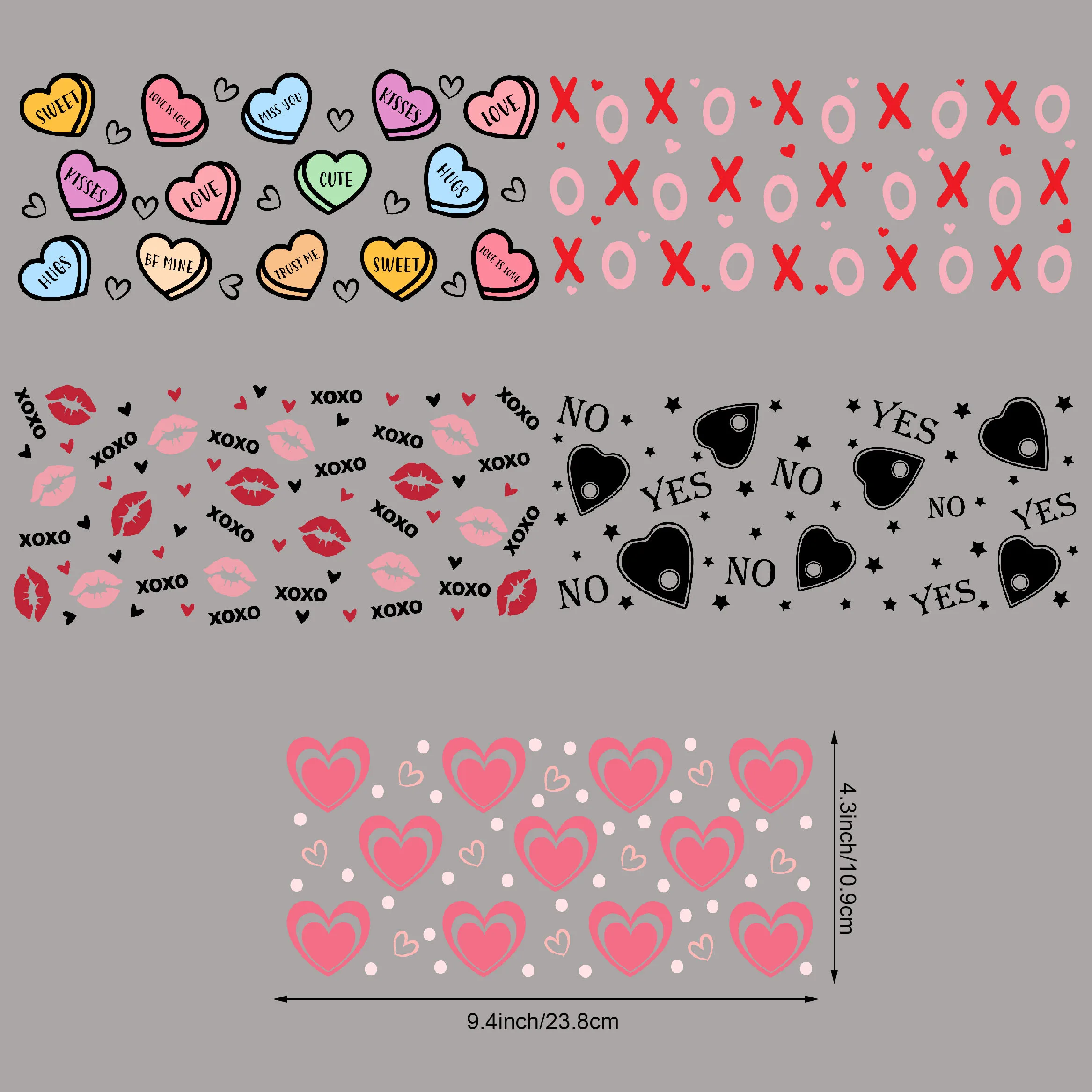 5 sheets of Heart Lips,UV grade waterproof and scratch-resistant self-adhesive paper,for DIY mugs,water bottles,glass cups