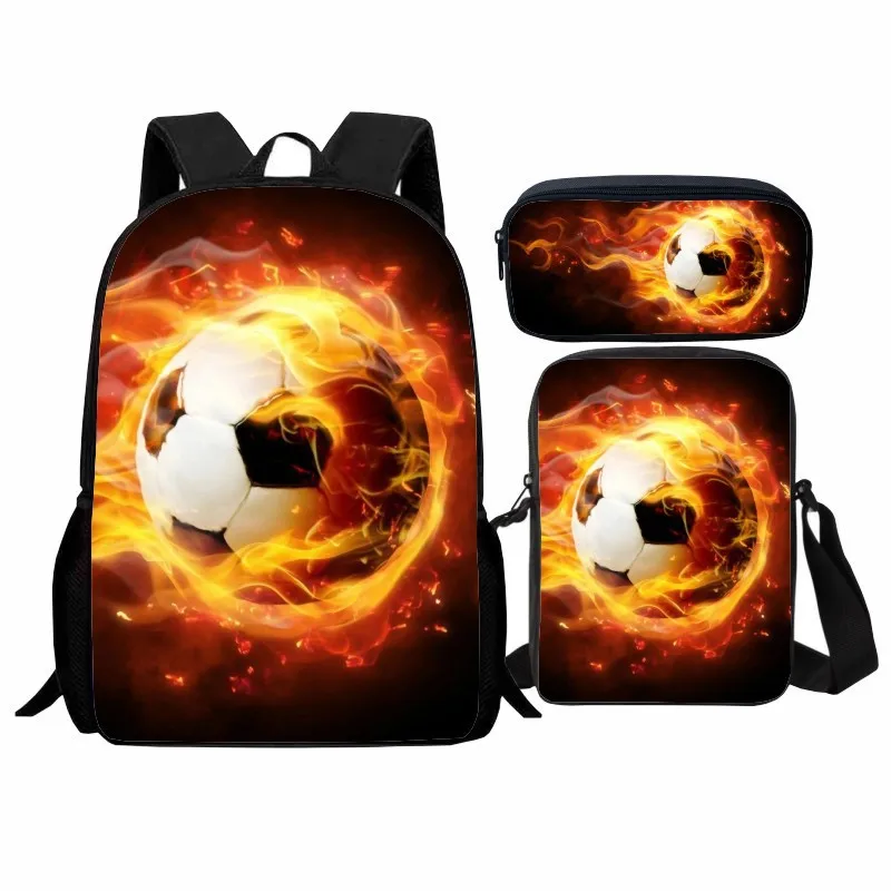 Trendy football pattern backpack, student outdoor leisure backpack, three piece set, backpack, shoulder bag, pencil case