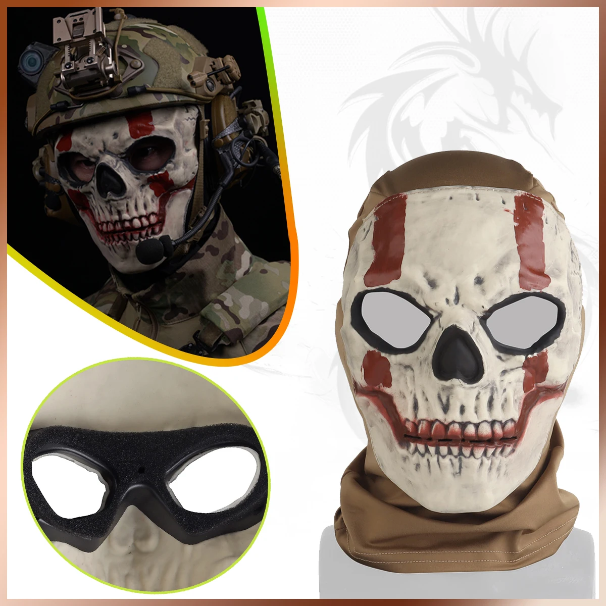 

Ghost Balaclava Full Face Skull Masks Goggles Anti Fog Ventilation Halloween Horror Costume Headgear For Cosplay Airsoft Party