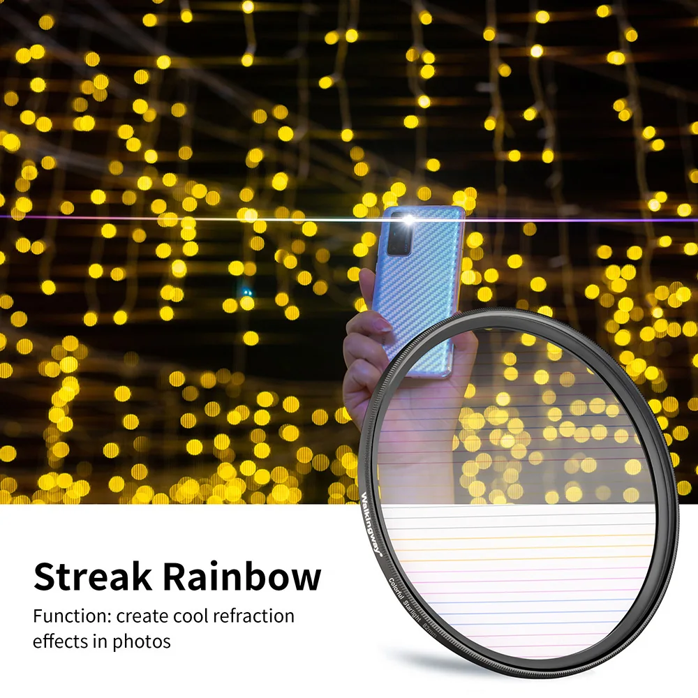 Walkingway Streak Rainbow Flare lens Filter Colorful Cinematic 49 52 55 58 62 67 72 77 82MM Camera Filter for Camera