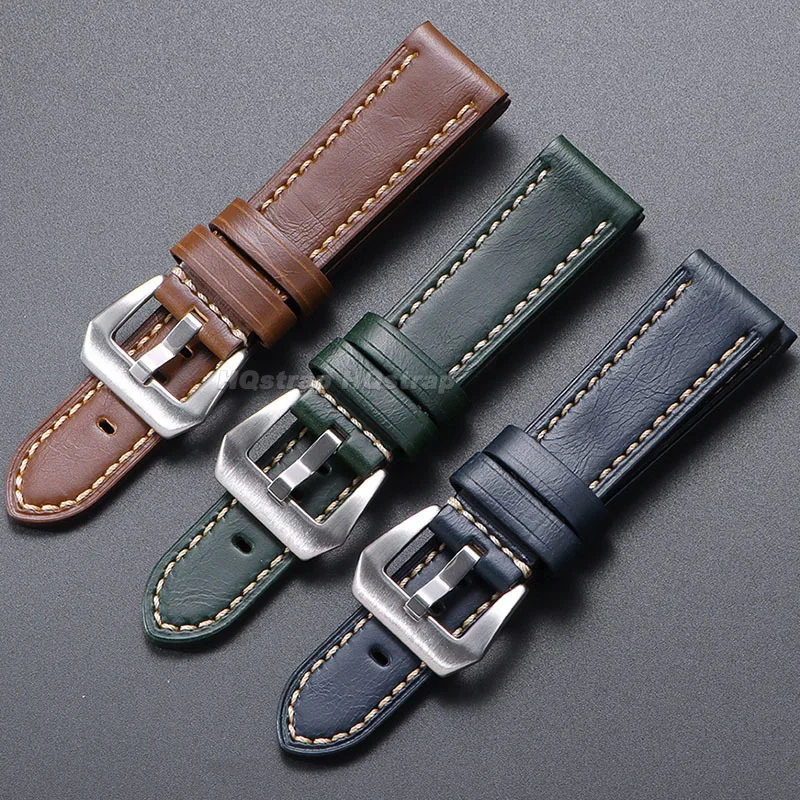 Vintage Genuine Leather Watch Band 20mm 22mm 24mm 26mm for Panerai Oil Wax Cowhide Strap Stitching Durable Wristband for Omega