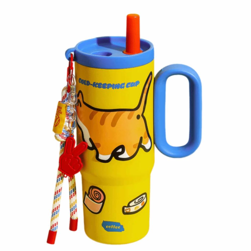 

720ml Thermal Water Bottle Creative Leak Proof Outdoor Insulated Mug Keeps Cold and Heat with Handle and Pendant