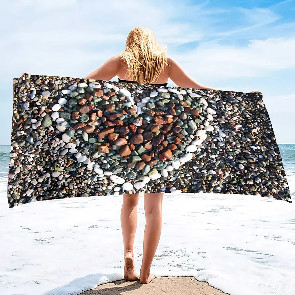 3D Beach Pebbles Texture Beach Towel,Sand Free Beach Blanket Super Lightweight Thin Towels for Swimming Pool,Yoga Gym Sports
