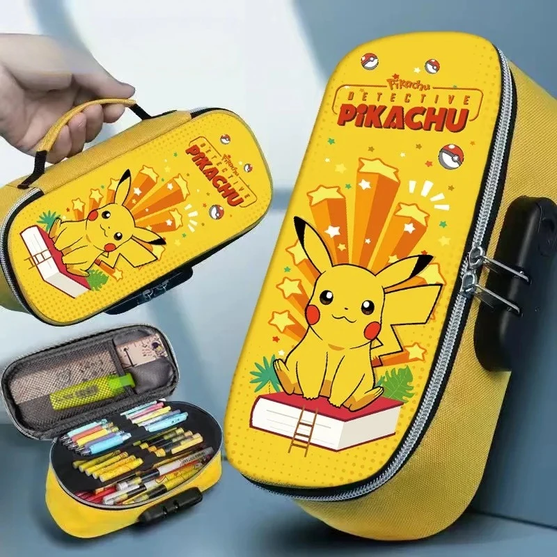 Pikachu Federmäppchen Cartoon 3D Jungen Briefpapier Neue Stiftaufbewahrungstasche 4-lagig Große Kapazität Zahlenschloss Stiftetui Bleistiftbox