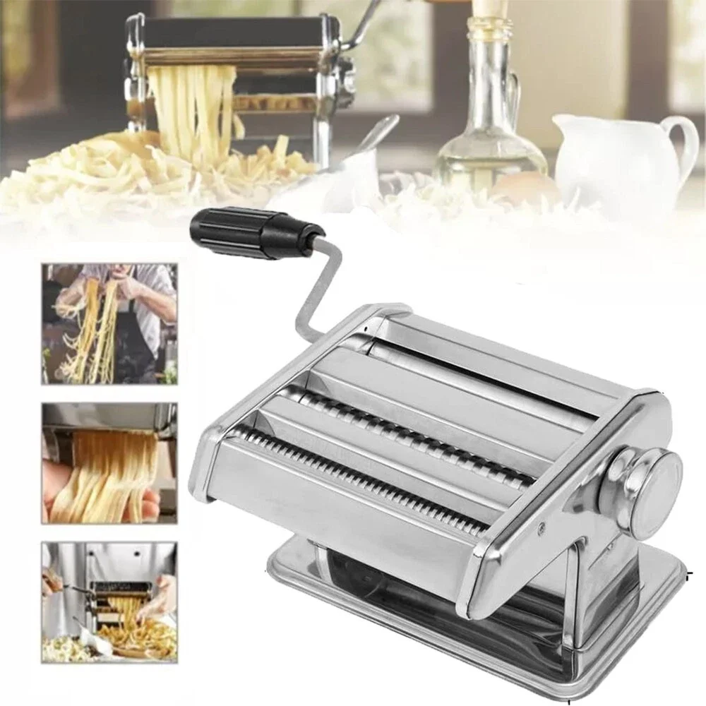 

Stainless Steel Pasta Maker Machine Adjustable Noodle Dumpling Press with Two Cutters Multifunctional Kitchen Appliance