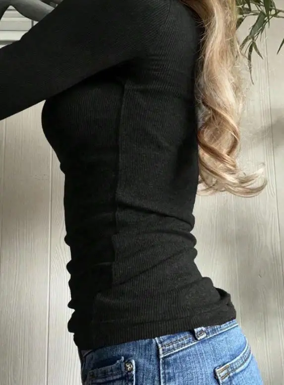 

Top Women 2026 Spring Autumn New Solid Color Versatile Long Sleeved Square Neck Lace Patchwork Casual Basic Slim T-Shirt Top