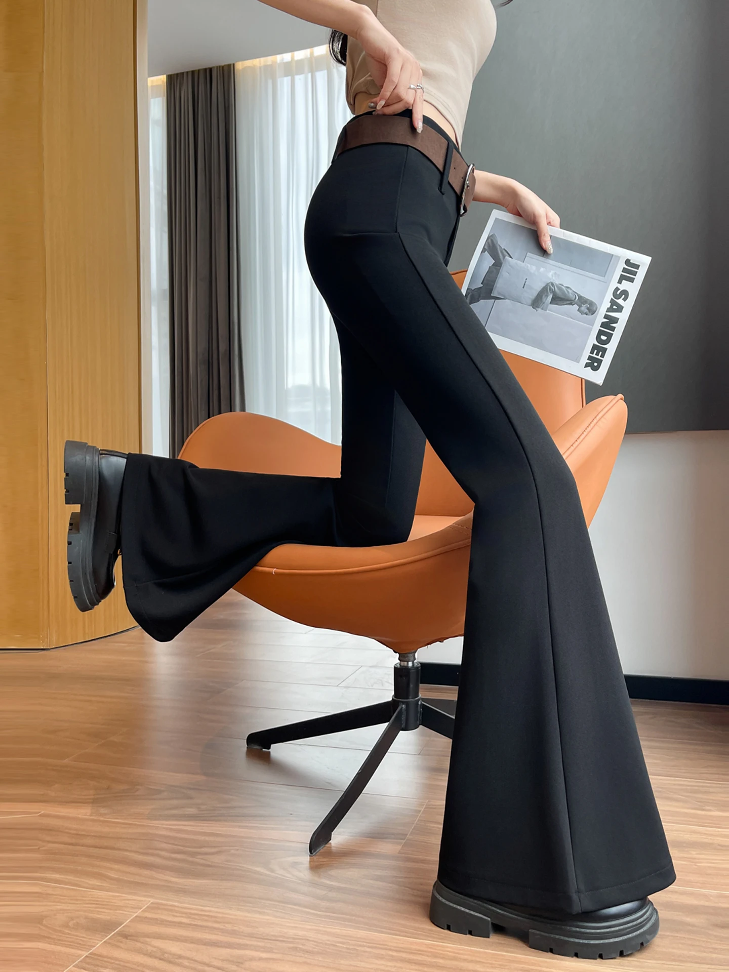 بنطلون نسائي واسع الساق بخصر مرتفع من Bla، موديل ربيع وخريف 2026 الجديد، تصميم أنيق وضيق، بنطلون طويل كاجوال للتنقل اليومي