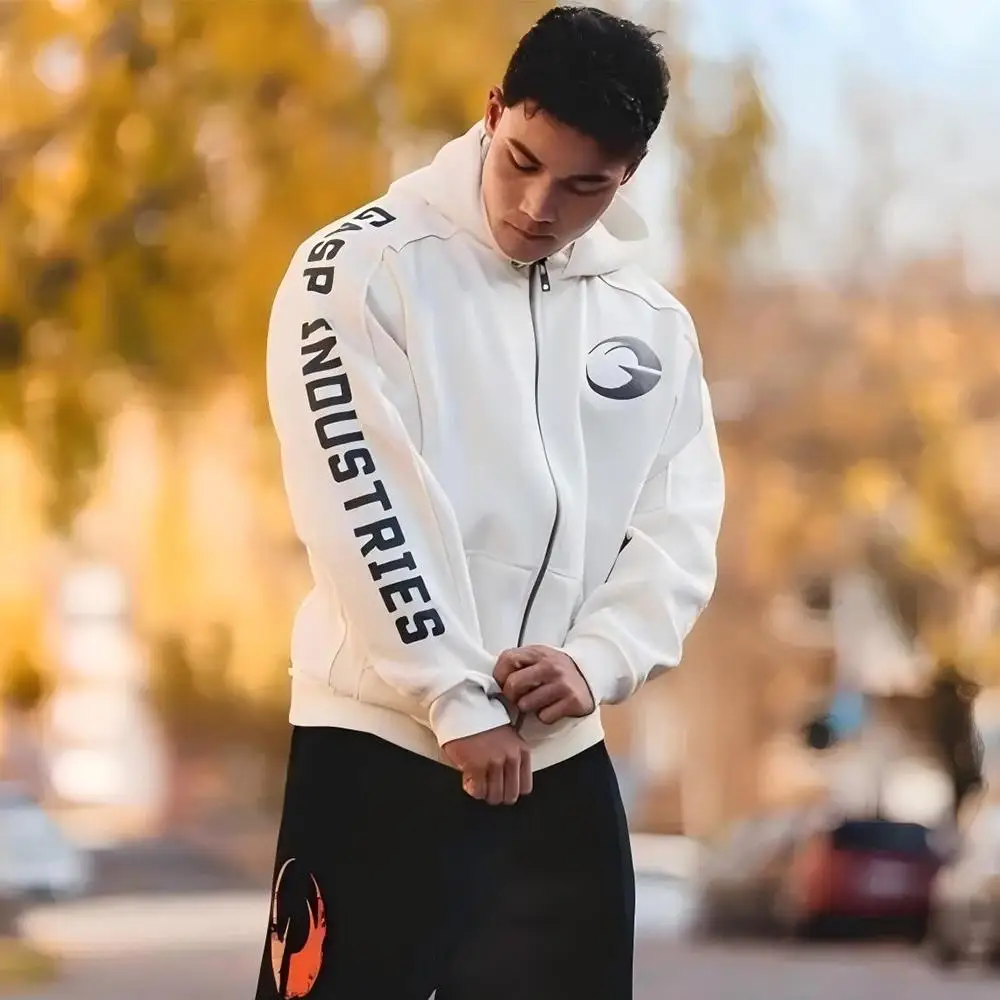 

Мужская спортивная толстовка с капюшоном GASP Jaet Casual Long Sve Fitn Wear Breathable Moisture ng Warmth Zipper ket American Sle