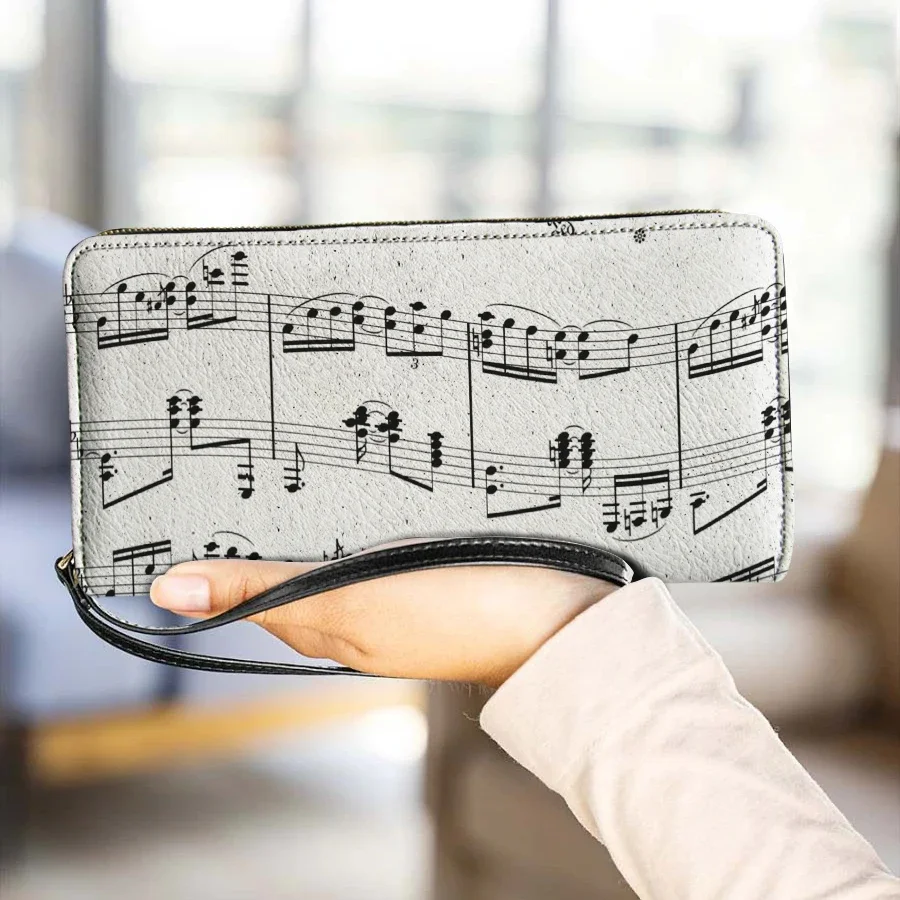 Piano Music Note Print Luxury Women Wallets Leather Zipper Female Purses Long Multifunction Cardholder for Teen Girls Cluth Bags