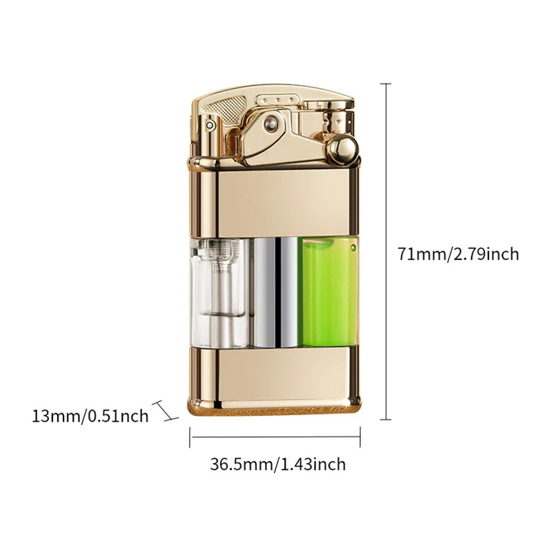 Night Glow Flowing Sand Transparent Gas Window Rocker Arm Lighter Windproof Green Flame Jet Flame Turbobutane Lighter Men\'s Gift