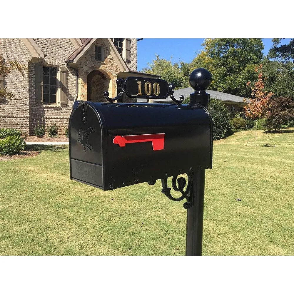 Avenues Mailbox & Post – Black Rust Resistant Metal Mailbox System – Includes Address Plaque, Scroll &Mounting Hardware