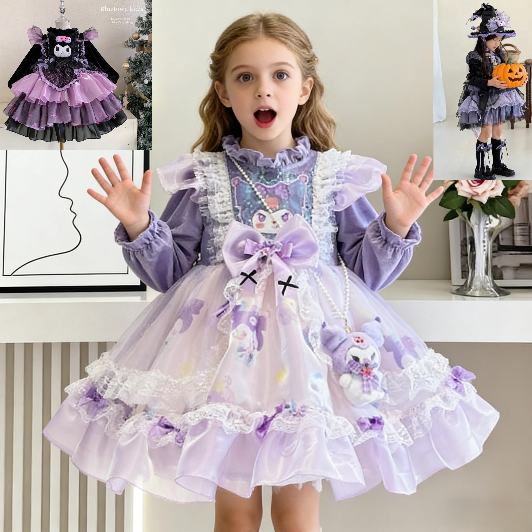 

るみ Girls Princess Dress Autumn and Winter New Cute Wind Dress かわいい Lolita Role-play Costume and Matching Hats and Skirts