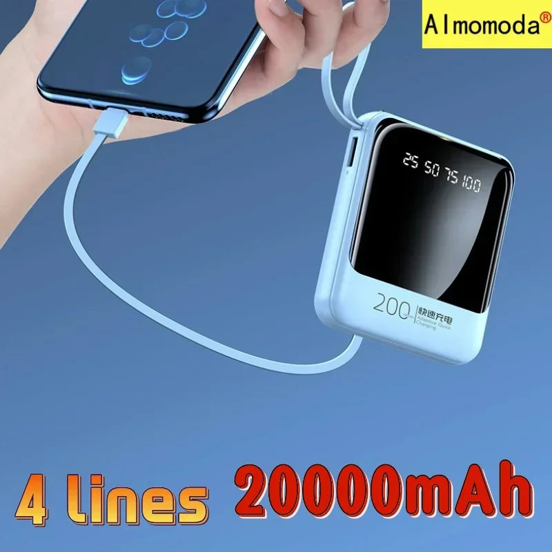 Batterie externe ultra-mince à affichage numérique, grande capacité, développements rapides, adaptée aux téléphones portables, 2024 équipée d'une banque d'alimentation à 4 fils, 20000mAh