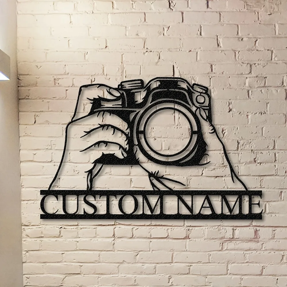 CIFBUY Custom Camera Metal Wall Art Personalized Name Sign Photography Lover Decor for Home Studio Office Unique Gift